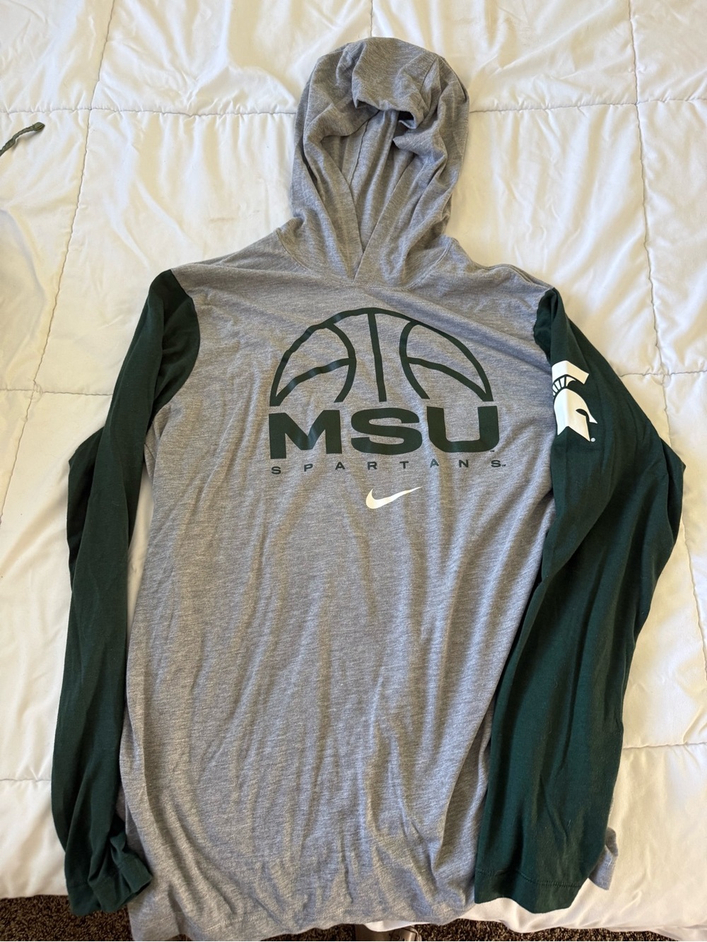 Nike Gray & Dark Green MSU Spartans Pullover Lightweight Hoodie